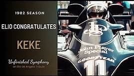 Elio congratulates Keke Rosberg for the 1982 Championship