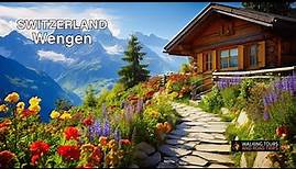 Wengen SWITZERLAND 🇨🇭 Swiss Village Tour 🌞 Most Beautiful Villages in Switzerland 🚠 4k video walk