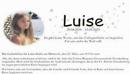 Nach Gewalttat: Schmerz in Freudenberg – Familie der getöteten Luise (12) schaltet bewegende Traueranzeige