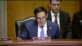Senator Rubio delivers questions at an SFRC hearing