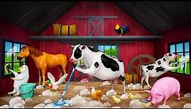 Funny Farm Animals Cleaning House | Animals Fun Play With Mud Balls - Cow , Sheep , Pig , Goat