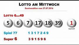 Lottozahlen 6aus49: Ziehung vom Lotto am Mittwoch 27.7.2016