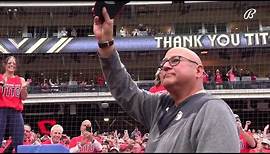 Terry Francona gives a curtain call as Cleveland fans applaud at Progressive Field