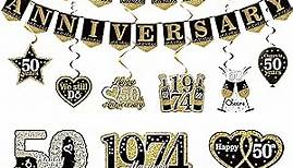 Bumqviy 50th Anniversary Decorations, 10pcs Happy 50th Wedding Anniversary Vintage 1974 Banner Centerpieces Kit, Cheers to 50 Years We Still Do Anniversary Ceiling Table Topper Sign Party Supplies