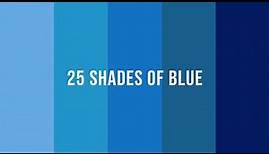 25 different shades of blue colour and their names.