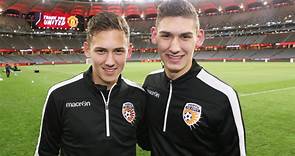 Gabriel and Kristian Popovic, sons of Perth Glory coach Tony, live the dream against Manchester United at Optus Stadium