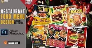 Restaurant food menu flyer template free|Adobe Photoshop tutorial