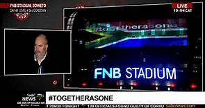 FNB Stadium lit up in the colours of the SA Flag