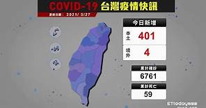 COVID-19 新冠病毒台灣疫情 今日新增本土401例｜2021/5/27確診案例縣市分布圖