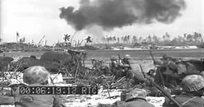 Marines Land On Beach Amid Bombardment, Kwajalein Atoll, Roi Island, 02/01/1944 (full)