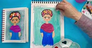 Como pintar un retrato clase para niños. Retrato de Frida Kahlo