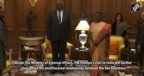 Guyana Prime Minister Mark Phillips calls on President Droupadi Murmu at Rashtrapati Bhavan on February 7