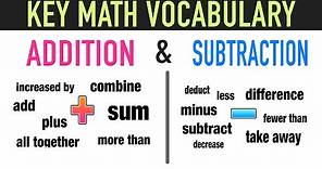 Math Vocabulary Words for Addition and Subtraction!
