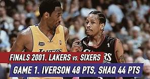 NBA Finals 2001. Lakers vs Sixers Game 1 Full Highlights, Iverson 48 pts, Shaq 44 pts HD