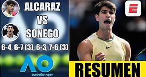 Carlos Alcaraz vs Lorenzo Sonego | RESUMEN HIGHLIGHTS 2da Ronda | Australian Open 2024