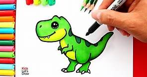 Aprende a dibujar un TIRANOSAURIO REX (T-REX) Kawaii | How to Draw a Cute T-Rex Dinosaur