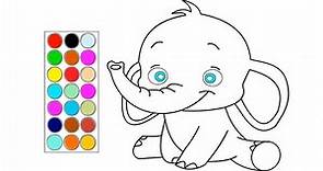 como dibujar y colorear un lindo elefante, dibujos para niños 🐘