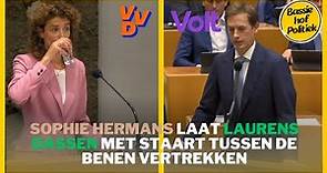 Sophie Hermans VVD geeft Laurens Dassen Volt, lik op stuk over het asielbeleid. Dassen loopt weg.