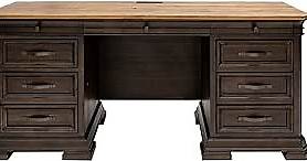 Martin Furniture IMSA689 Executive Credenza, Desk with Solid Wood Plank Top, Fully Assembled, Brown