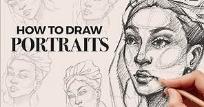 how to draw the face in 3/4 angle plus eyes, nose & mouth | step by step tutorial