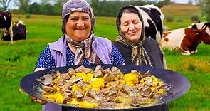 Grandma Cooked Jiz Byz On The Sadj Grill | Traditional Azerbaijani Cuisine | Outdoor Cooking
