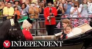 Trooping the Colour: Princess of Wales, Queen Camilla and Royal children ride on carriage