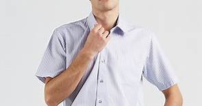 【ROBERTA諾貝達】 台灣製男裝 吸濕排汗 優質直條紋白底短袖襯衫 紫 | 短袖 | Yahoo奇摩購物中心