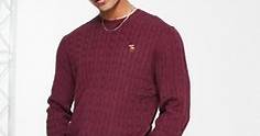 Abercrombie & Fitch icon logo cable knit jumper in burgundy marl | ASOS