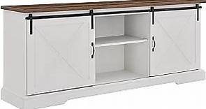Walker Edison Corbin Modern Farmhouse Sliding X Barn Door TV Stand for TVs up to 80 Inches, 70 Inch, Reclaimed Barnwood and Brushed White