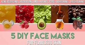 5 DIY FACE MASKS for flawless skin - Homemade Natural ACNE remedies / Anti Ageing etc | PEACHY
