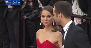 Pregnant Natalie Portman ravishing in red alongside husband