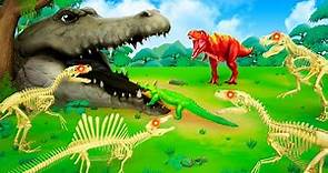 Super Dinosaur Skeletons Epic Encounter with Ancient Crocodile | Dinosaur Cartoons Compilation
