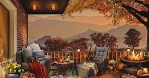 Cozy Fall Porch Ambience | Autumn Mountain Ambience with Campfire | Falling Leaves, Autumn Sounds