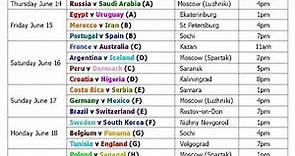 Fifa World Cup 2018 Schedule & Best Time Table (Football 2018)