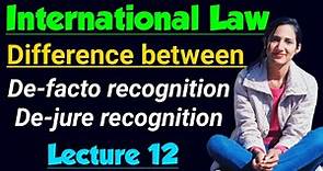 Difference between De facto Recognition and De jure Recognition in International law
