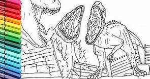 Drawing and Coloring Indominus Rex VS Mosasaur VS T Rex - Draw Jurassic World Dinosaurs Battle