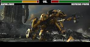 Bumblebee vs. Nemesis Prime fight WITH HEALTHBARS | HD | Transformers: The Last Knight