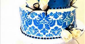Blue Damask Pattern Wedding Cake - Wedding Cake Ideas