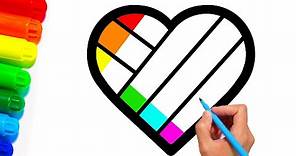 Heart coloring page for kids - How to draw a Heart with rainbow color