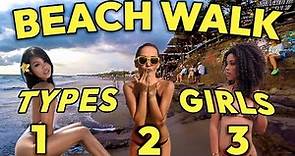 Types of girls on the beach, how to see more? 🔥| Beach walk video | Walking virtual tour