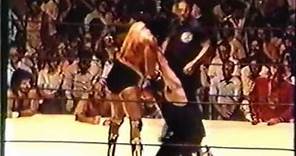 Masked Superstar vs BlackJack Mulligan in a lumberjack match. Mulligan unmasks The Superstar 1978