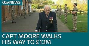 The moment Captain Tom Moore completes 100th lap as NHS fundraiser passes £12m | ITV News