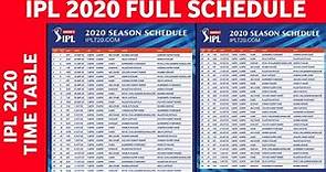 IPL 2020 Full Schedule || IPL 2020 New Schedule and Time Table || IPL 2020 Final Schedule