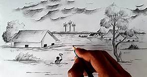 How to draw scenery of flood step by step