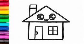 🏠 Cartoon House Drawing & Coloring / How to draw a cute house EASY?