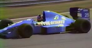 Olivier Grouillard sur Ligier JS33 V8 Ford Cosworth en essais à Nogaro le 1er mai 1989