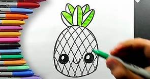 Cómo Dibujar y Colorear una Piña Kawaii Paso a Paso Fácil para Niños