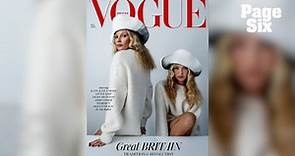 Kate Moss and lookalike model daughter Lila twin in white outfits on the cover of British Vogue