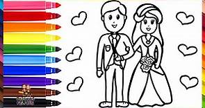 Dibuja y Colorea A Una Pareja Recién Casada: Un Novio Y Una Novia 👰💖🤵💒 Dibujos Para Niños
