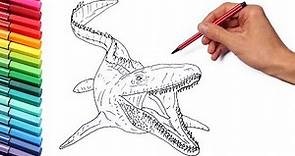 Drawing and Coloring The Mosasaur From Jurassic World - Dinosaur Color Pages for Kids